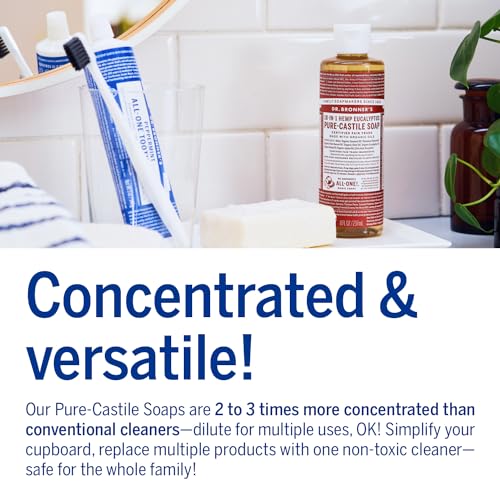 Dr. Bronner's - Pure-Castile Liquid Soap (Eucalyptus, 8 ounce) - Made with Organic Oils, 18-in-1 Uses: Face, Body, Hair, Laundry, Pets and Dishes, Concentrated, Vegan, Non-GMO
